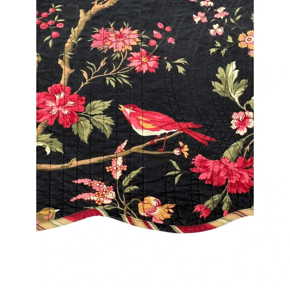 Waverly Floral Bird Quilt Black Cottagecore Bedding Reversible‎ Full Queen 84x88